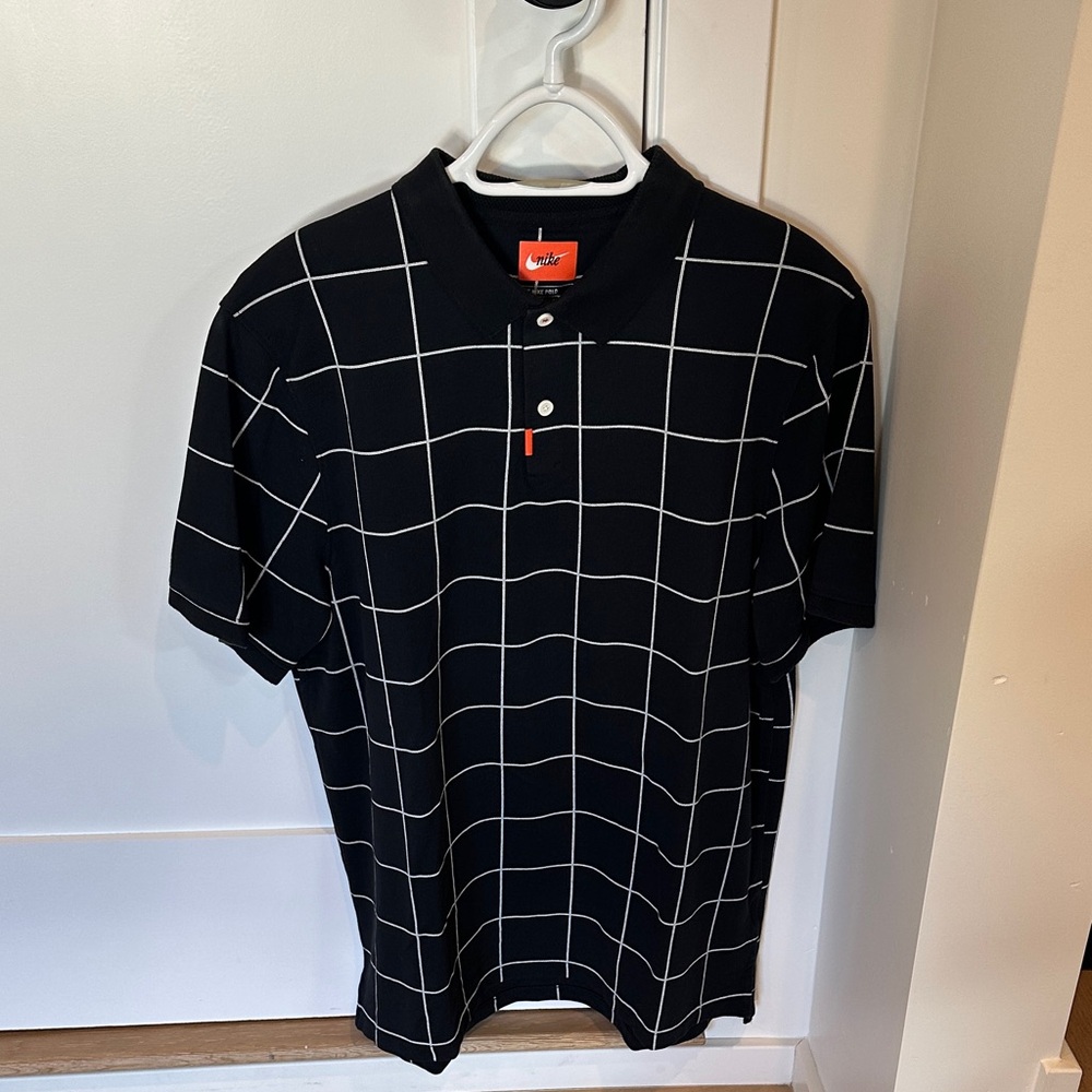 Nike Black Polo with White Grid Pattern